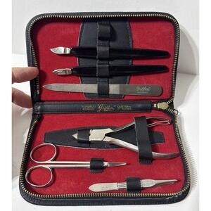 Vintage Griffon Austria Manicure Pedicure Set Germany Leather Zip Up StorageCase